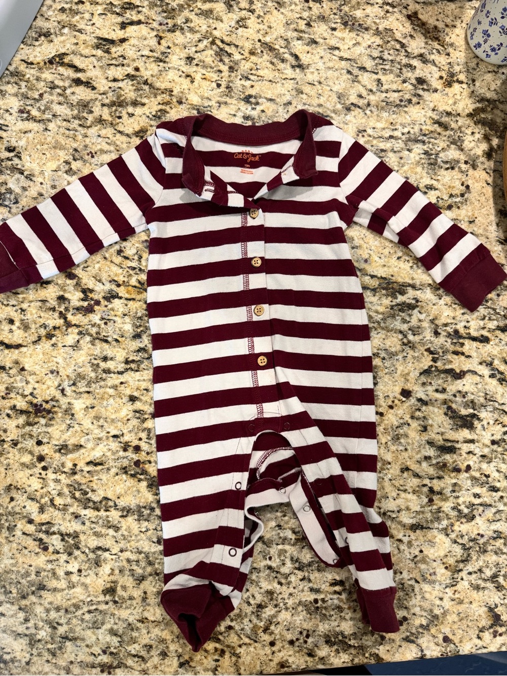 Cat & Jack Maroon and White Striped Footed One-Piece